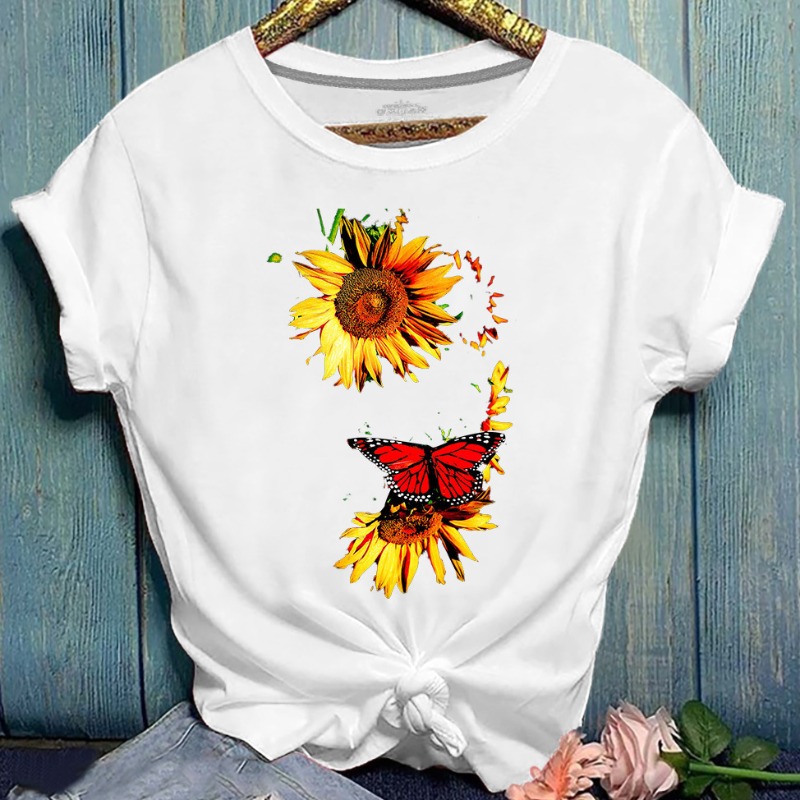 

Lovely Leisure O Neck Print White T-shirt