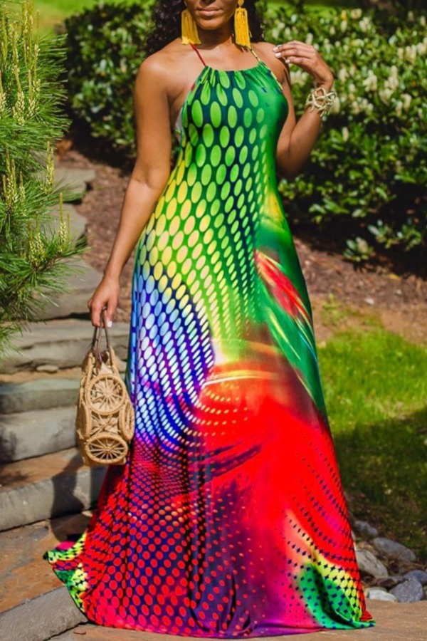 

Lovely Leisure Print Multicolor Maxi Dress, Multi