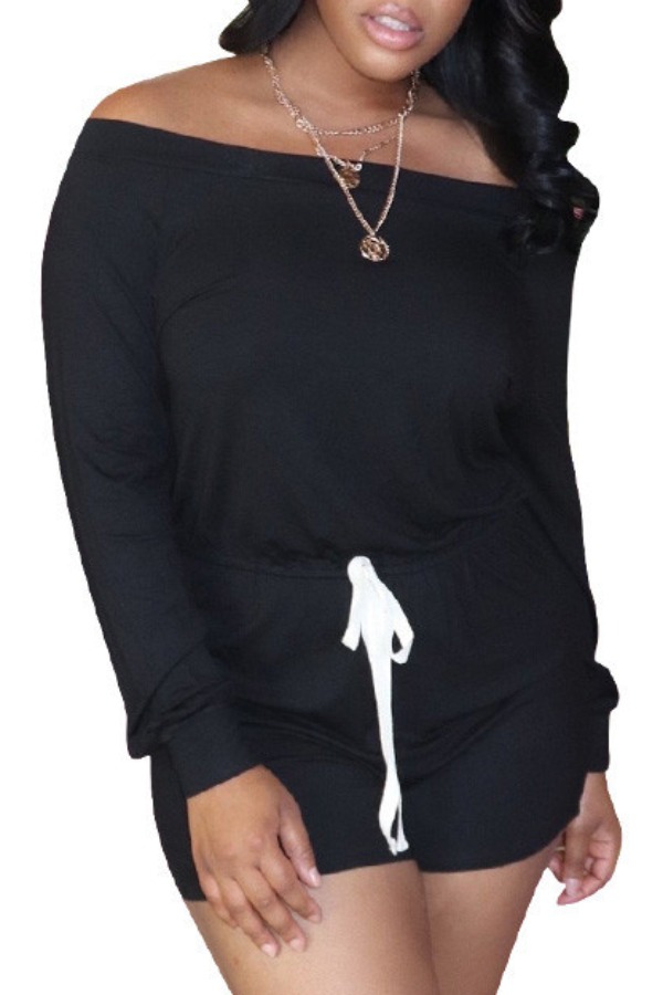 

Lovely Leisure Lace-up Black One-piece Romper
