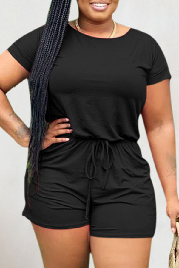 

Lovely Leisure Lace-up Black One-piece Romper
