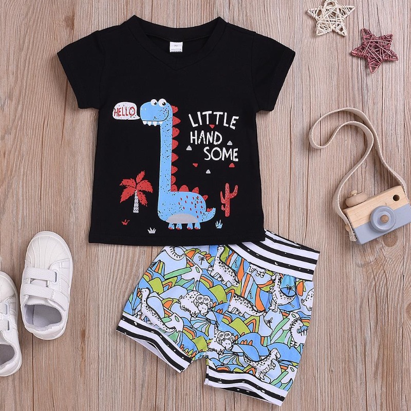 

Lovely Casual Cartoon Print Black Boy Two-piece Shorts Set