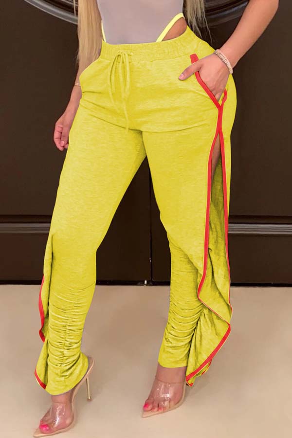 

Lovely Casual Side High Slit Yellow Pants
