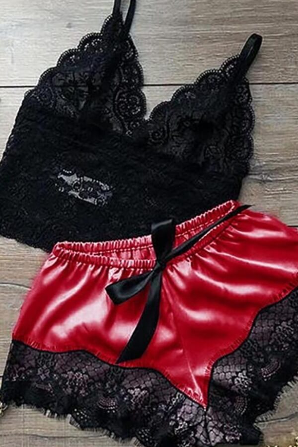 LW BASIC Sexy Lace Hem Red Sleepwear
