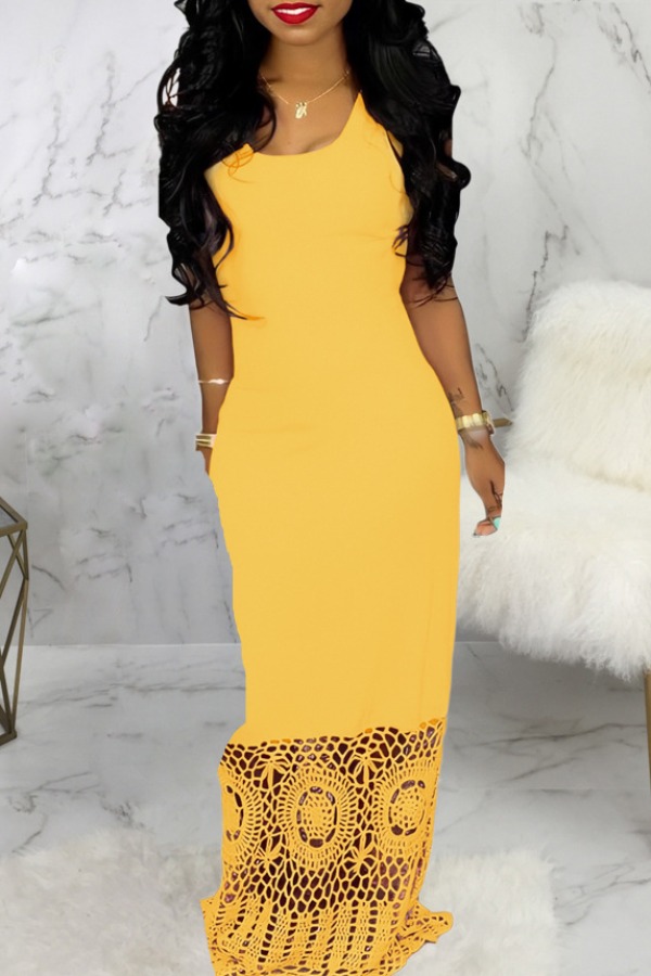 

Lovely Trendy Patchwork Yellow Maxi Dress