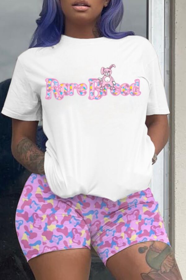 

LW Casual Letter Print Pink Two-piece Shorts Set