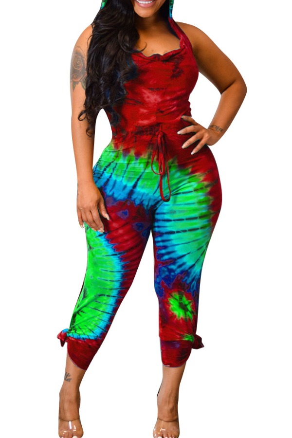 

Lovely Bohemian Tie-dye Wine Red One-piece Jumpsuit