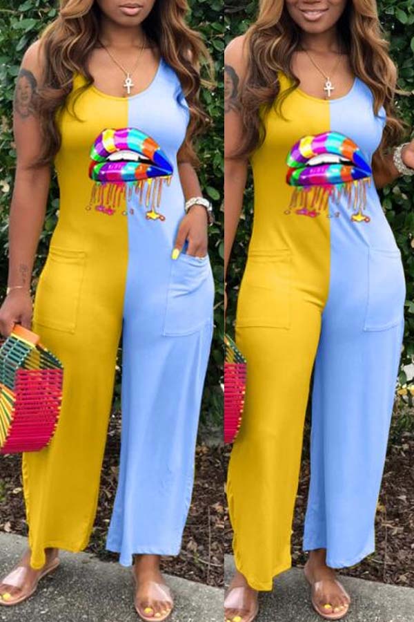 Lovely Trendy Patchwork Yellow One-piece Jumpsuit