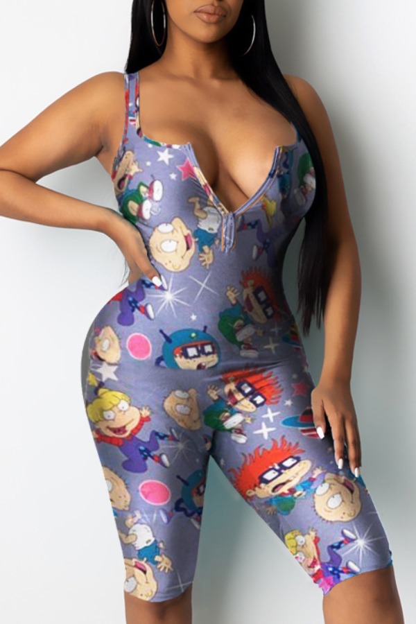 

Lovely Stylish Cartoon Print Grey One-piece Romper