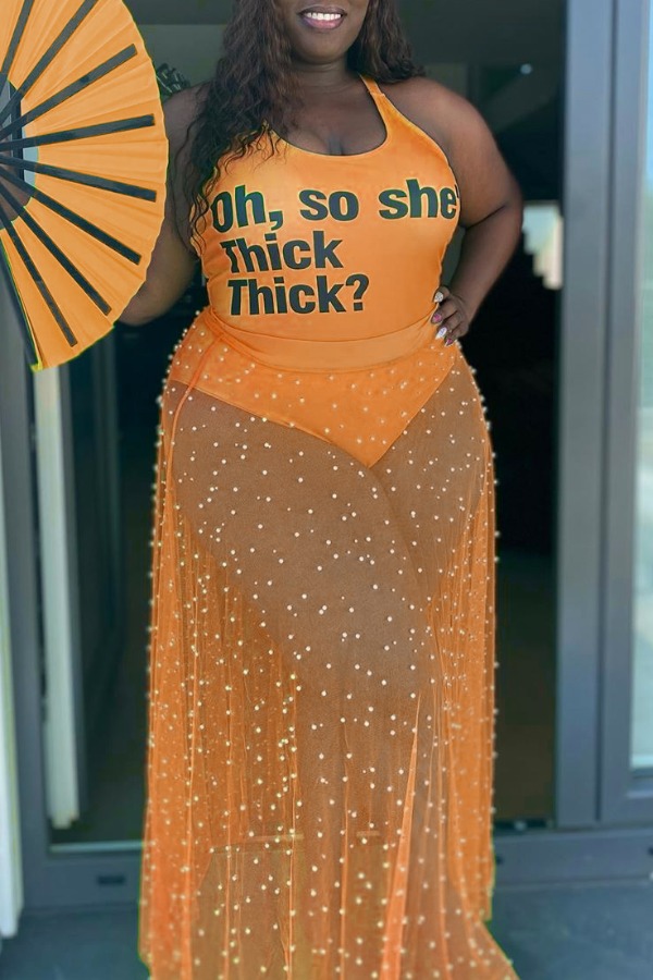 

Lovely Casual See-through Croci Plus Size Two-piece Skirt Set
