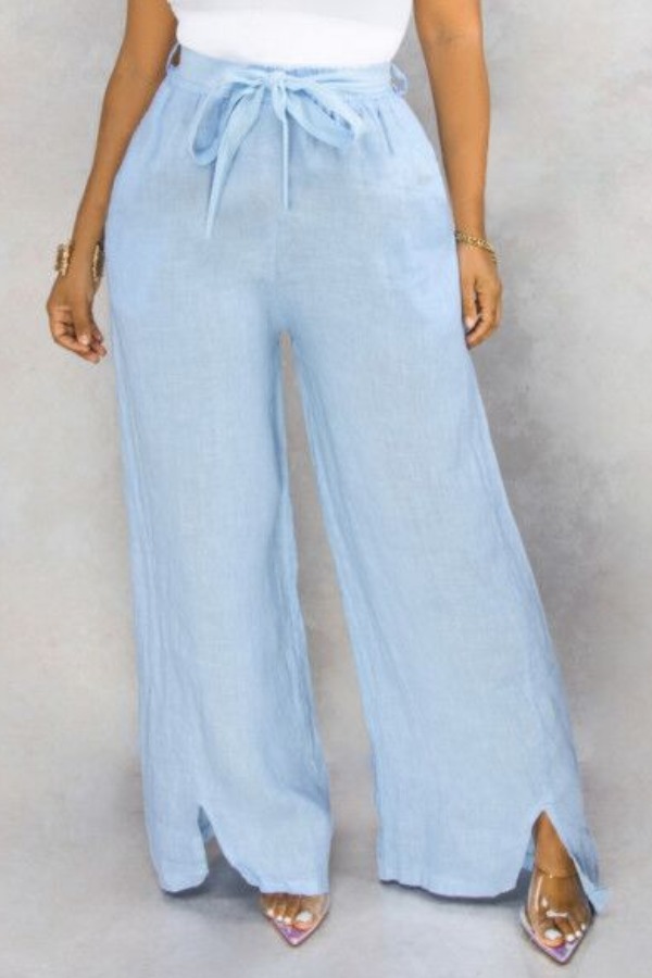 

Lovely Leisure Lace-up Baby Blue Pants