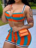 LW SXY Striped Orange Two-piece Shorts Set