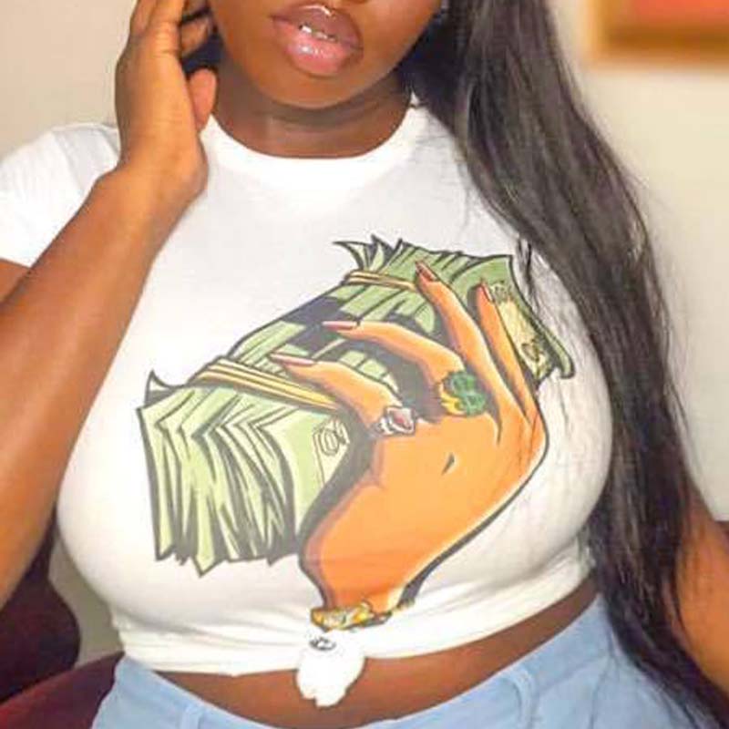 

Lovely Casual O Neck Print White Plus Size T-shirt