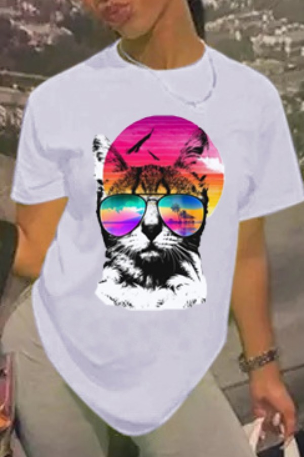 

Lovely Casual O Neck Print White T-shirt