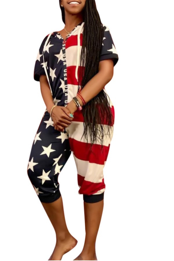 

Lovely Leisure Print Dark Blue One-piece Jumpsuit