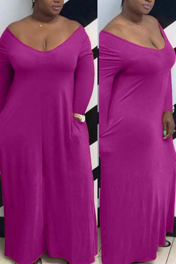 

Lovely Casual Pocket Patched Purple Maxi Dress