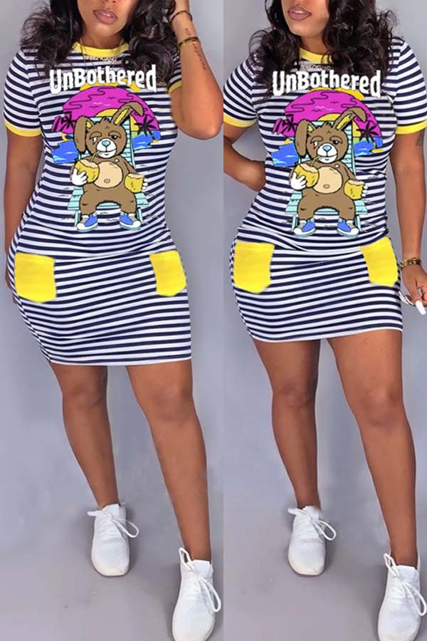 

Lovely Leisure O Neck Striped Yellow Mini Dress