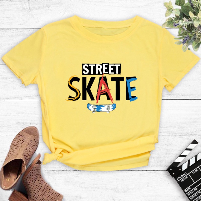 

Lovely Street O Neck Letter Yellow T-shirt