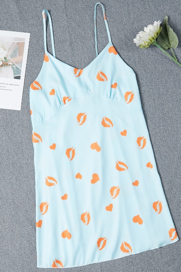 

Lovely Leisure Lip Print Blue Sleepwear