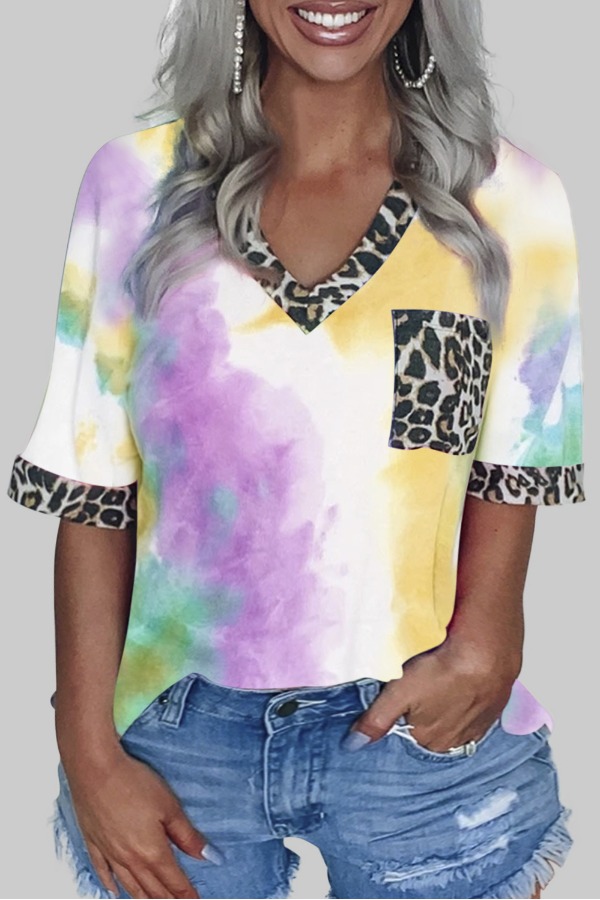 

Lovely Leisure O Neck Patchwork Yellow Plus Size T-shirt