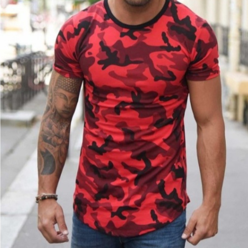 

Lovely Casual O Neck Camo Print Red T-shirt, Red camouflage