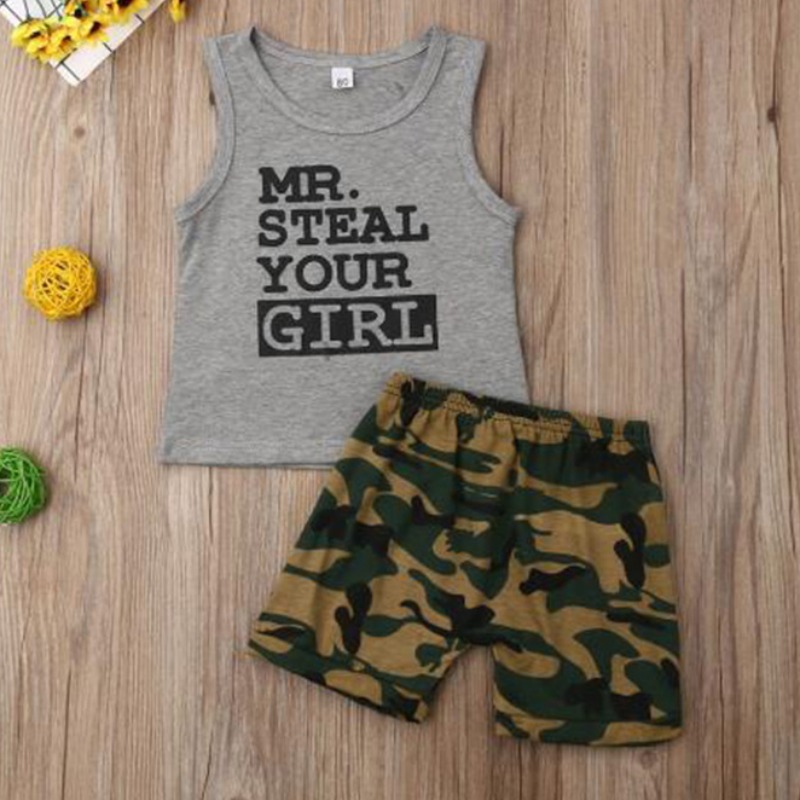 

Lovely Leisure Letter Print Grey Boy Two-piece Shorts Set