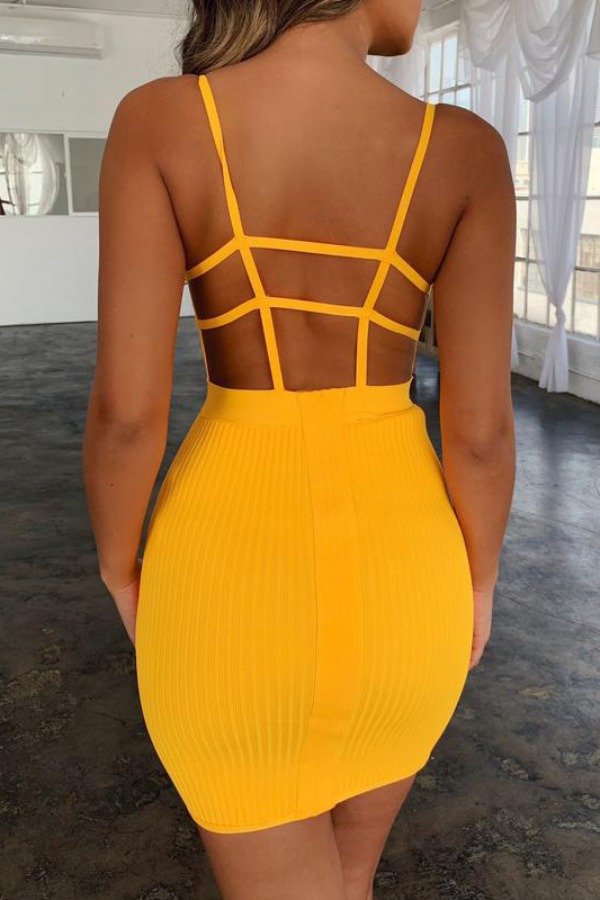 

Lovely Sexy Backless Yellow Mini Dress