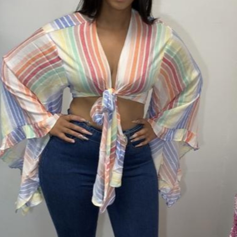 

lovely Stylish Rainbow Striped Multicolor Blouse, Multi