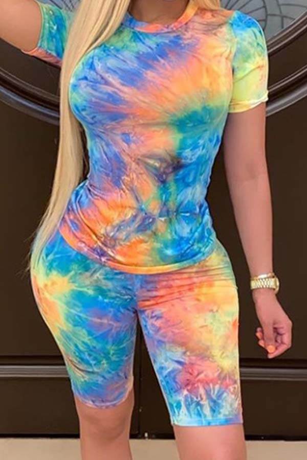 

LW Casual Tie-dye Orange Two-piece Shorts Set