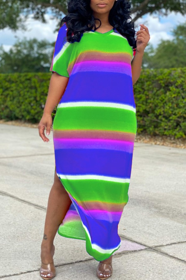 

lovely Casual Striped Blue Ankle Length Dress