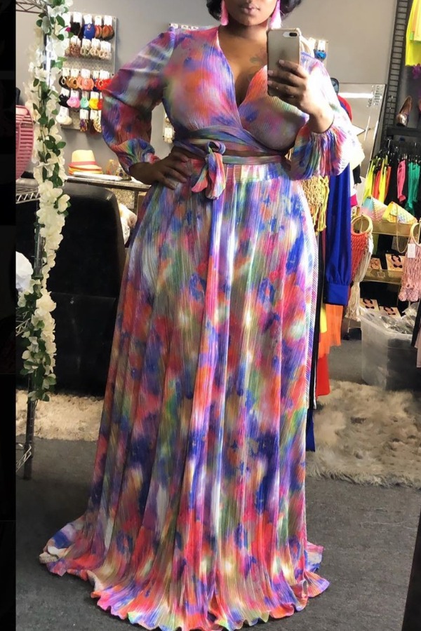 

lovely Stylish Tie-dye Multicolor Plus Size Two-piece Skirt Set, Multi