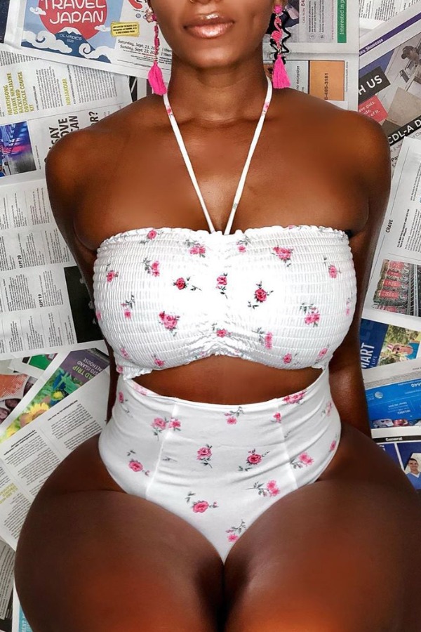 lovely Sportswear Floral Print White Plus Size One-piece Romper