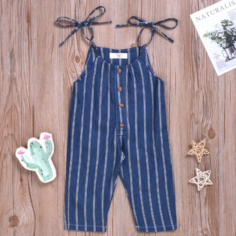 

lovely Sweet Striped Deep Blue Girl One-piece Jumpsuit