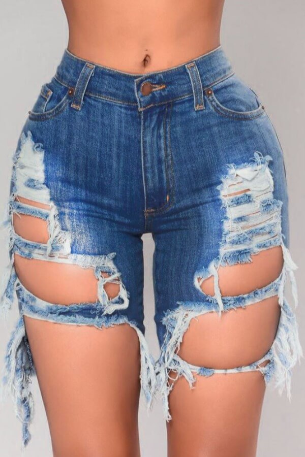 

Lovely Trendy Hollow-out Deep Blue Shorts