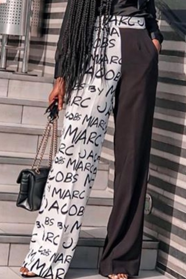 

Lovely Casual Letter Patchwork Black Pants