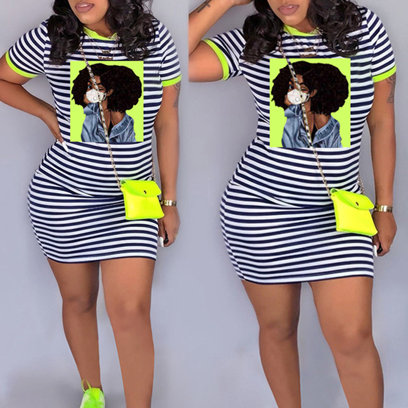 

lovely Casual O Neck Striped Print Green Mini Dress, Green stripes