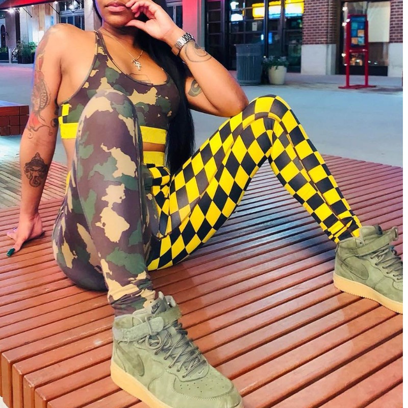 

LW Trendy Camo Print Patchwork Two-piece Pants Set