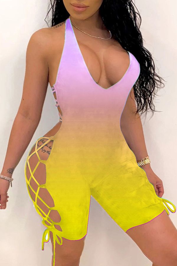 

lovely Sexy Bandage Design Yellow One-piece Romper