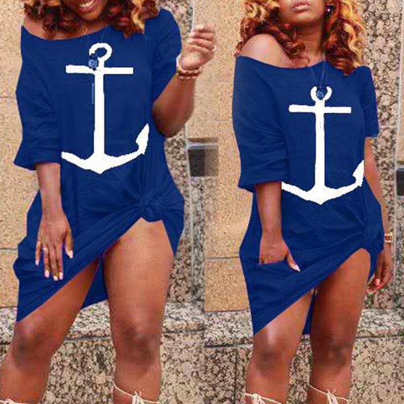 

Lovely Leisure O Neck Print Blue Knee Length Dress