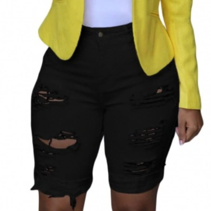LW Mid Waist Ripped Denim Shorts