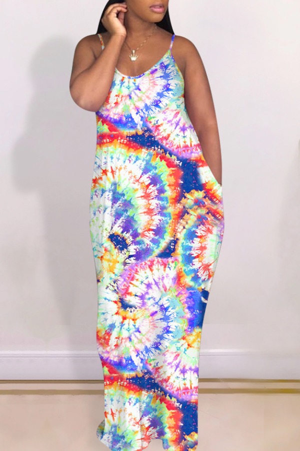

Lovely Bohemian Tie-dye Blue Maxi Dress