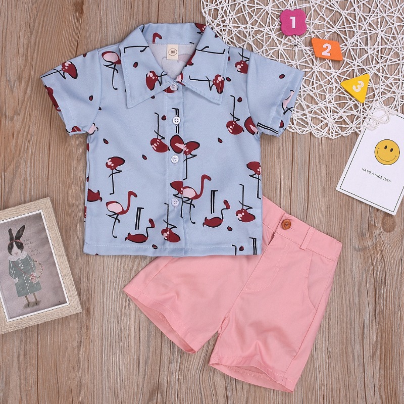 

lovely Stylish Print Blue Boy Two-piece Shorts Set