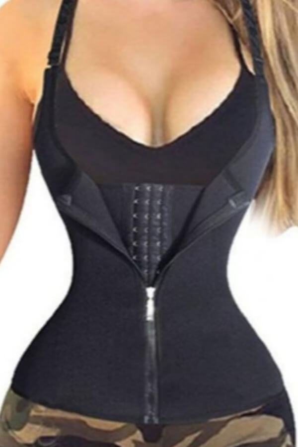 

Lovely Sportswear Zipper Design Black Waist Trainer