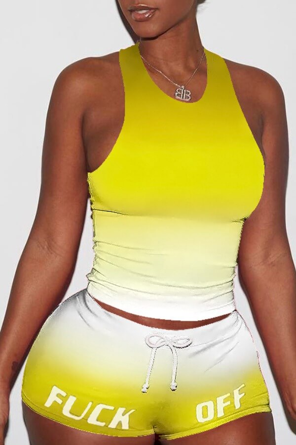 

Lovely Sportswear Gradual Change Yellow Two-piece Shorts Set