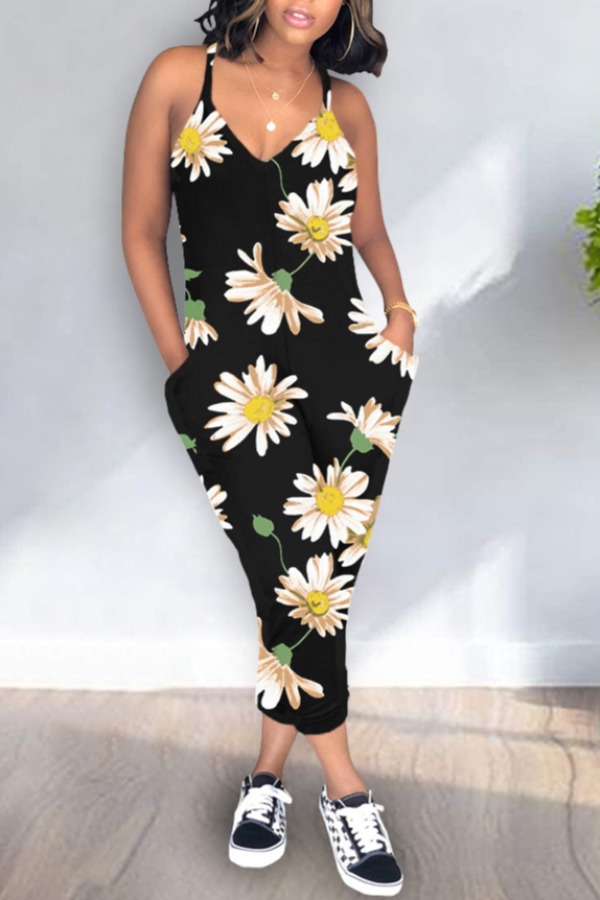 

lovely Stylish Daisy Print Yellow One-piece Jumpsuit