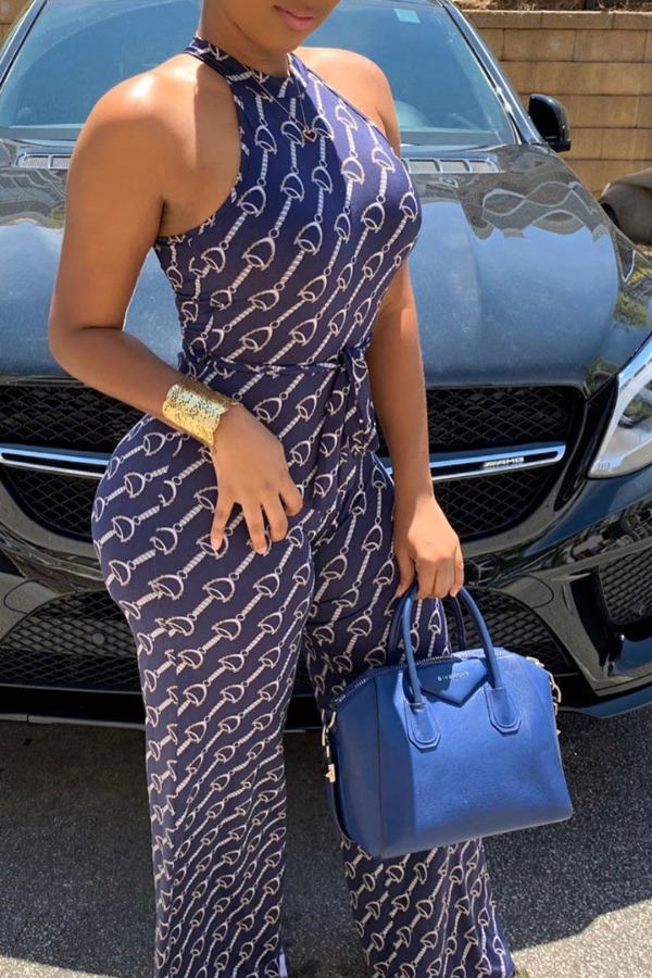 

lovely Stylish Print Dark Blue One-piece Jumpsuit