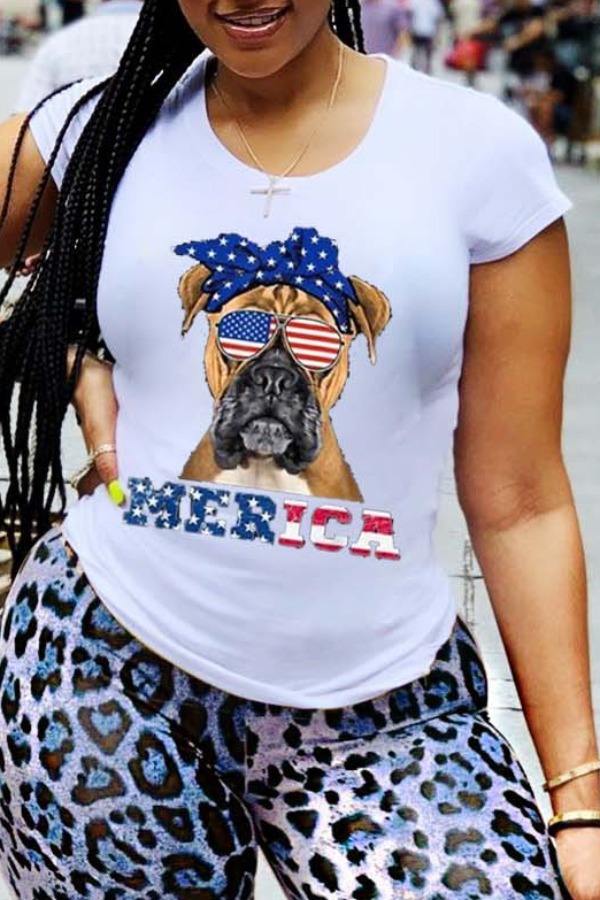 

lovely Leisure O Neck Print Blue T-shirt