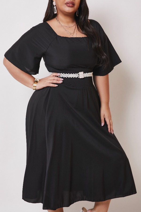 

lovely Casual Basic Black Knee Length Plus Size Dress