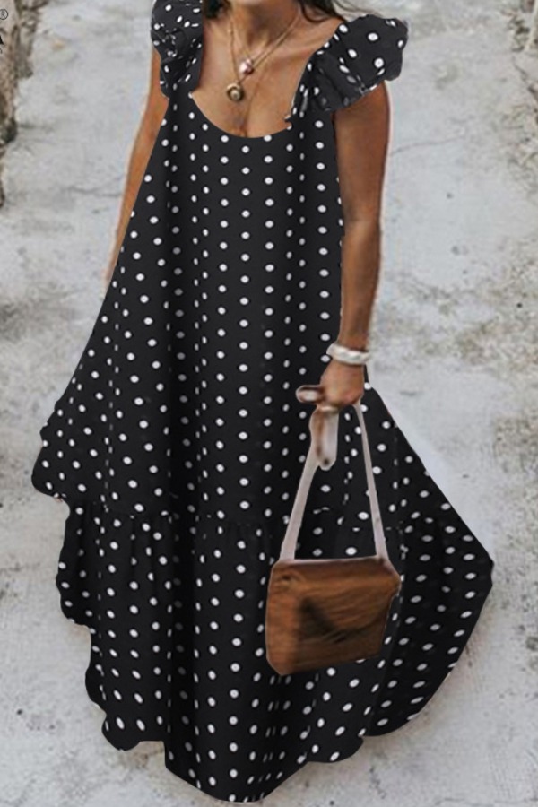 

lovely Sweet Dot Print Black Maxi Plus Size Dress