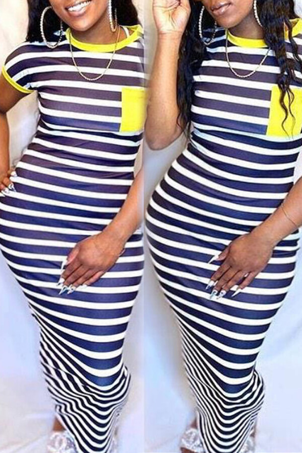 

LW Plus Size Casual Striped Yellow Ankle Length Dress