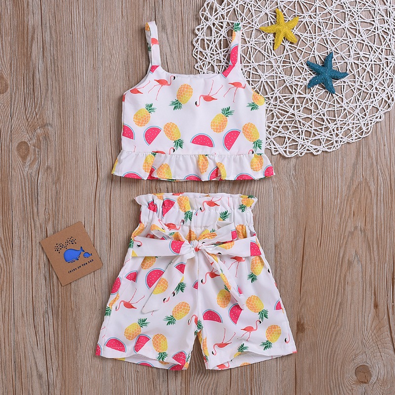 

lovely Sweet Print White Girl Two-piece Shorts Set